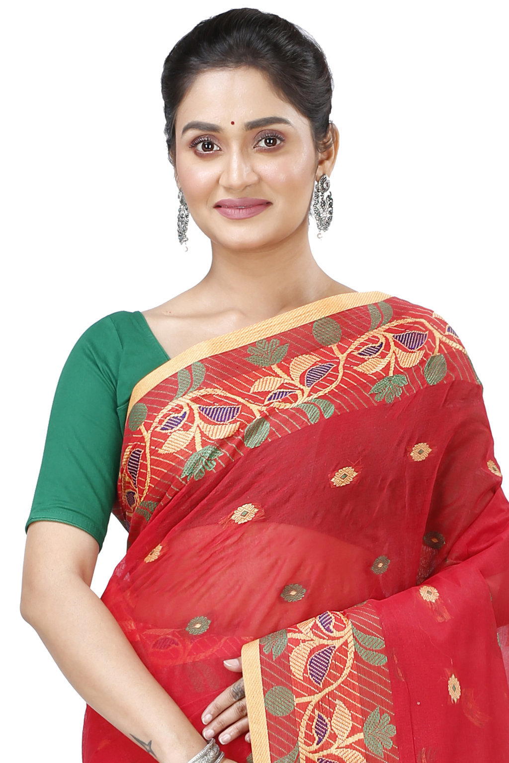Red Pure Cotton Govindi Tant Saree (940)